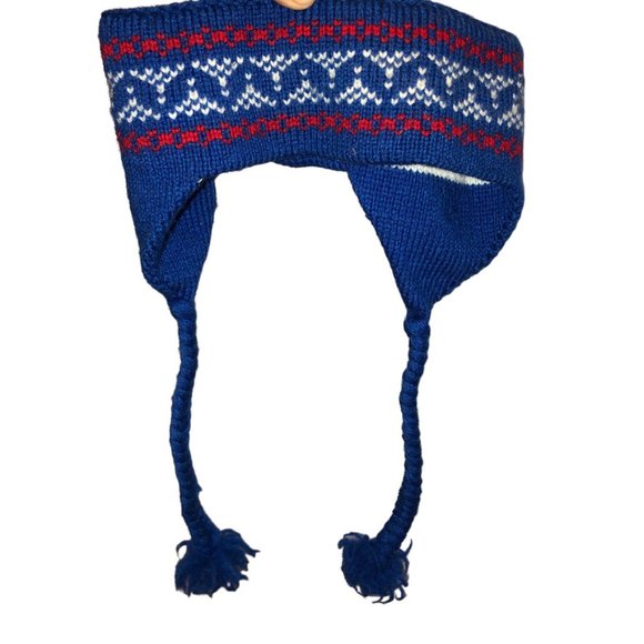 Vintage SKI Accessories Vintage Blue Fair Isle Wool Trapper Braided